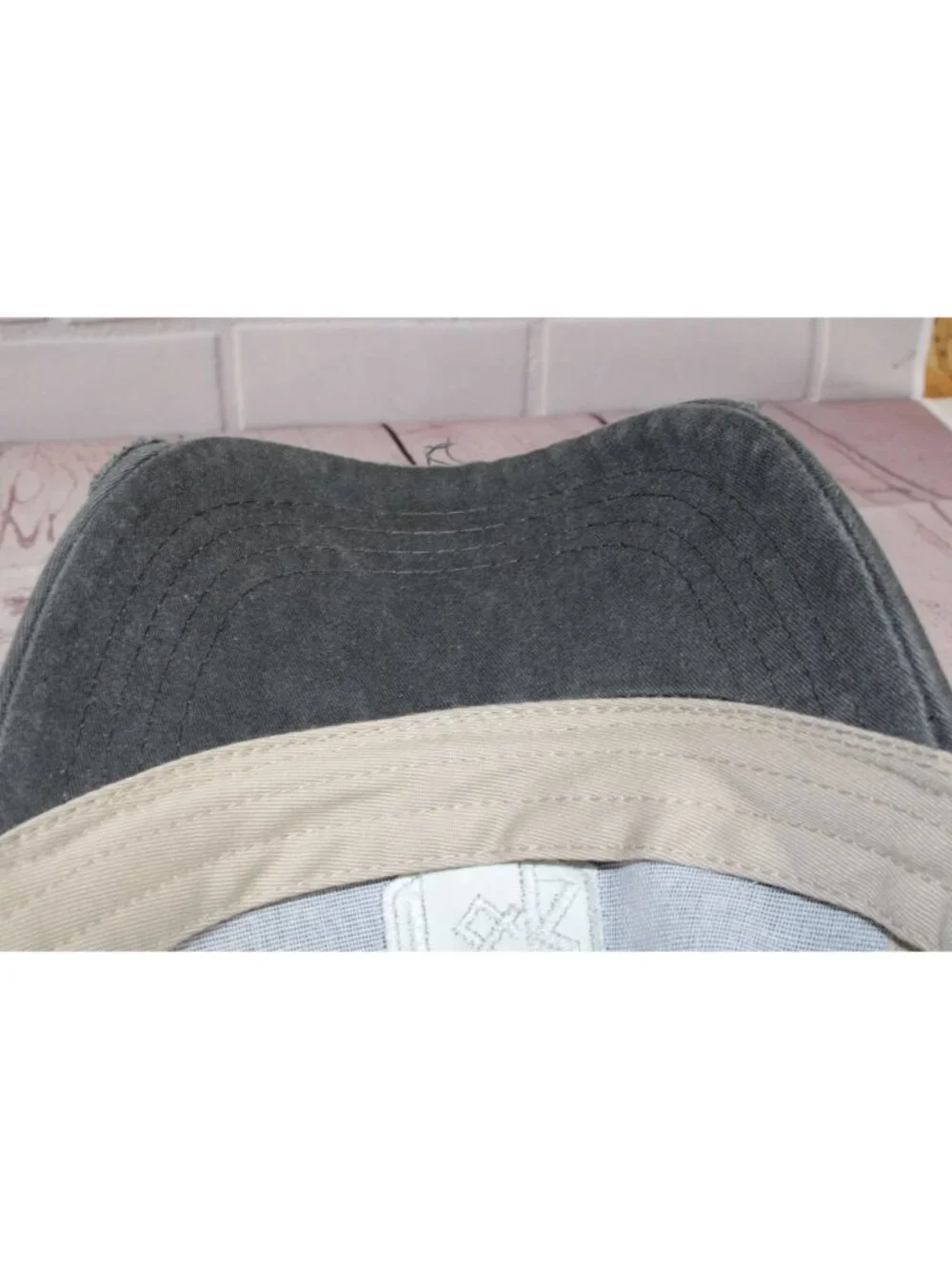 Vintage Adams F&R Trucker Hat Distressed Gray & Beige Mesh Cap Adjustable Snapba - Picture 5 of 8
